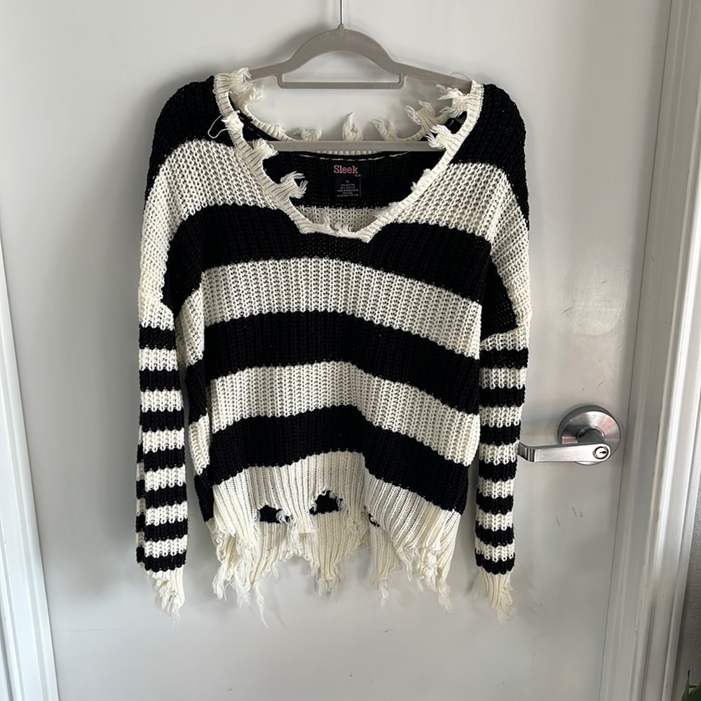 Scoop neck black and white striped sweater